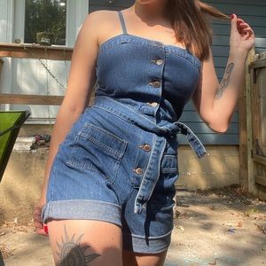 One of a kind, vintage jean romper.